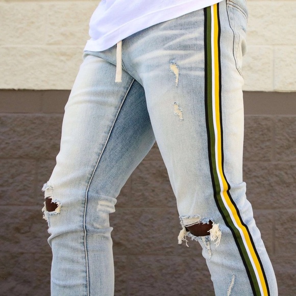 Thrt blue,black/yellow stripes Washed Skinny jean - Picture 1 of 4